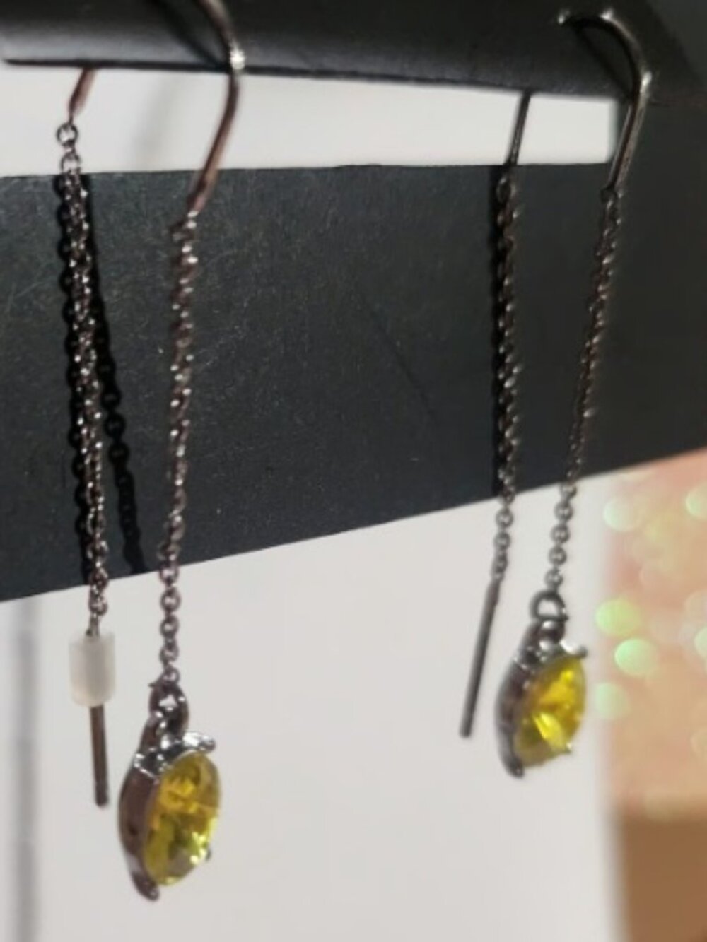 VERA WANG Rocker Chic Gunmetal Yellow-Green Crystal 2.56" Hoop Earrings**NEW! - Picture 8 of 11